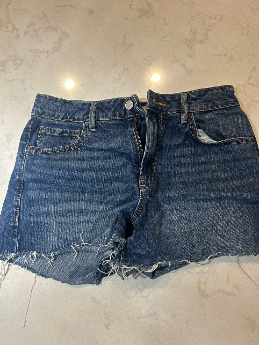 Dynamite Distressed Dark Blue Denim Cutoff Shorts